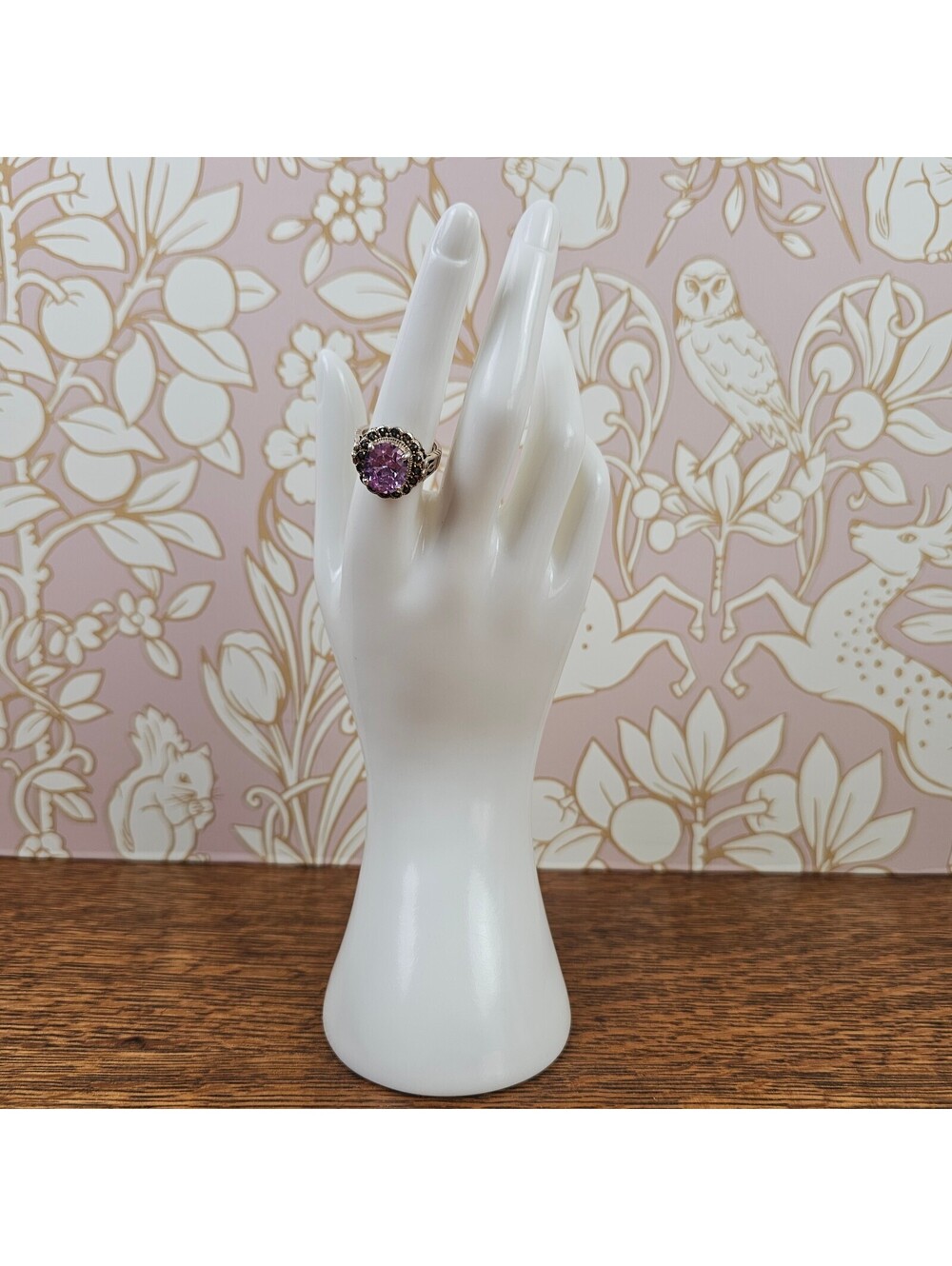 Sterling Silver 925 Purple Glass Marcasite Style Ring Size 7.5